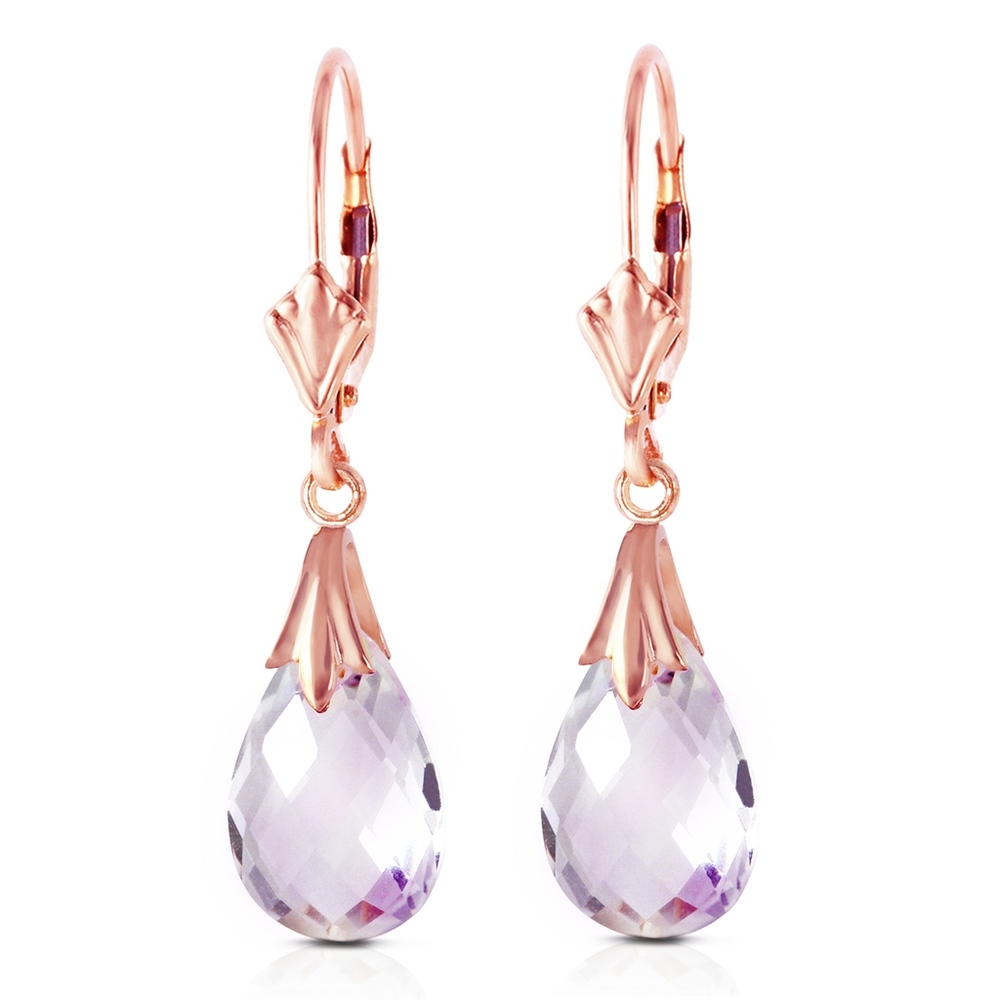 14K. SOLID GOLD LEVERBACK EARRING WITH AMETHYSTS - Picture 3 of 4